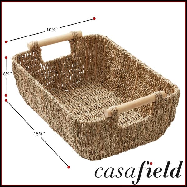 dimension image slide 6 of 8, Hyacinth Seagrass Oval Storage Baskets with Wooden Handles Woven Bins