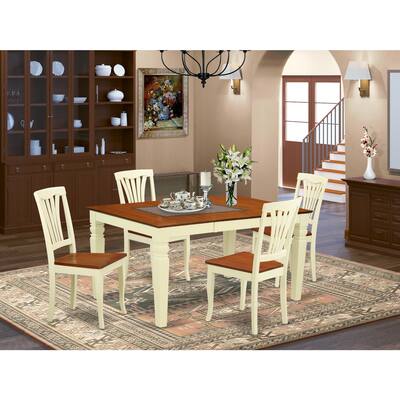 HomeStock 5-Piece Buttermilk and Cherry Finish Solid Wood Top Dining table with 4 Chairs with Lattice Back