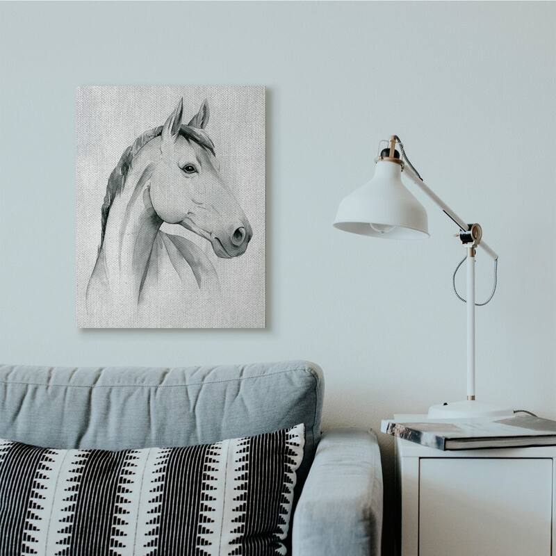 Stupell Horse Portrait Grey Drawing Design Canvas Wall Art