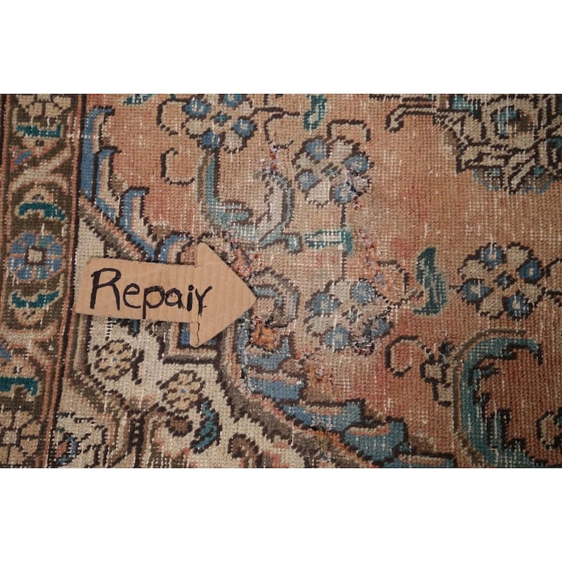 Distressed Tabriz Vintage Persian Rug Dining Room Handmade Wool Carpet - 9'3" x 12'9"
