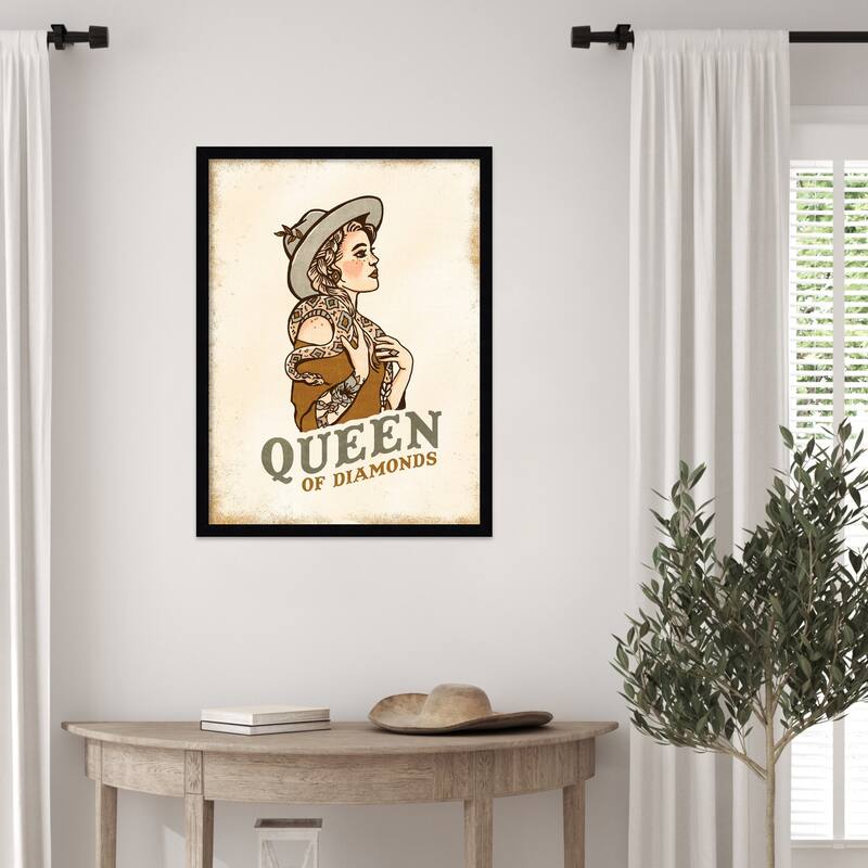 Queen of Diamonds No. 2 by The Whiskey Ginger Wood Framed Wall Art Print - Svelte Noir Black