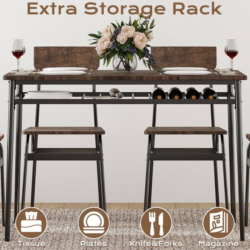 7-Piece Dining Table Set for 6, 43.3'' Kitchen Table and Wood Chairs with Storage and Backrest