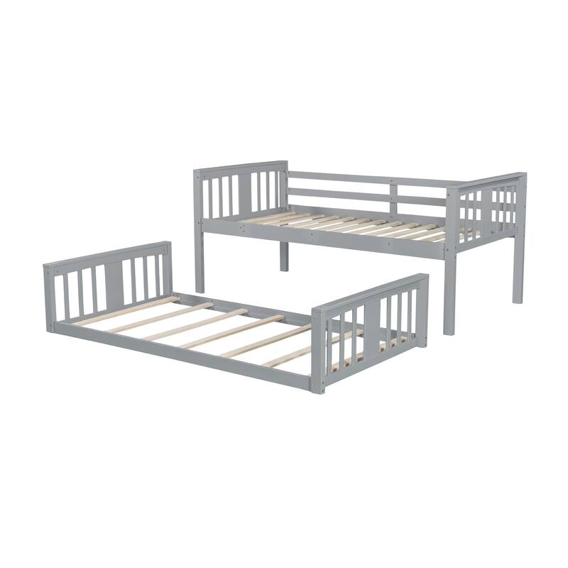 Twin Over Twin Bunk Bed with Slide and Ladder in White and Gray