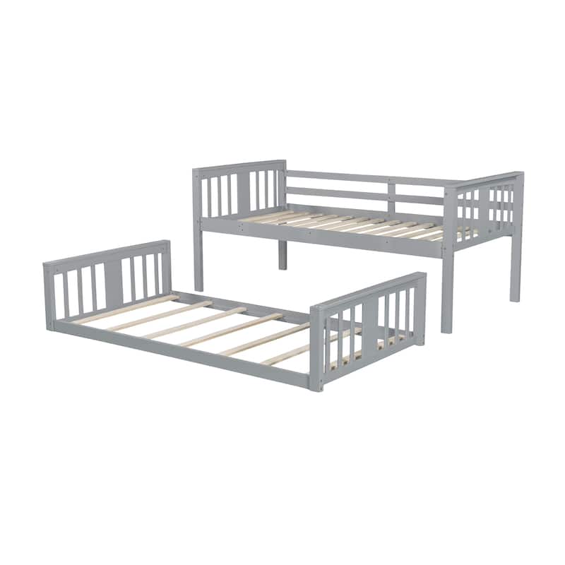 Wooden Twin Over Twin Bunk Bed with Slide and Ladder, Space-Saving Design for Kids and Teens