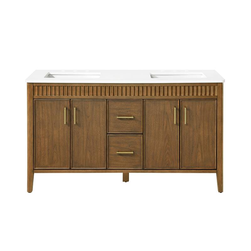 Juliette Warm Walnut Bathroom Vanity with White Quartz Top