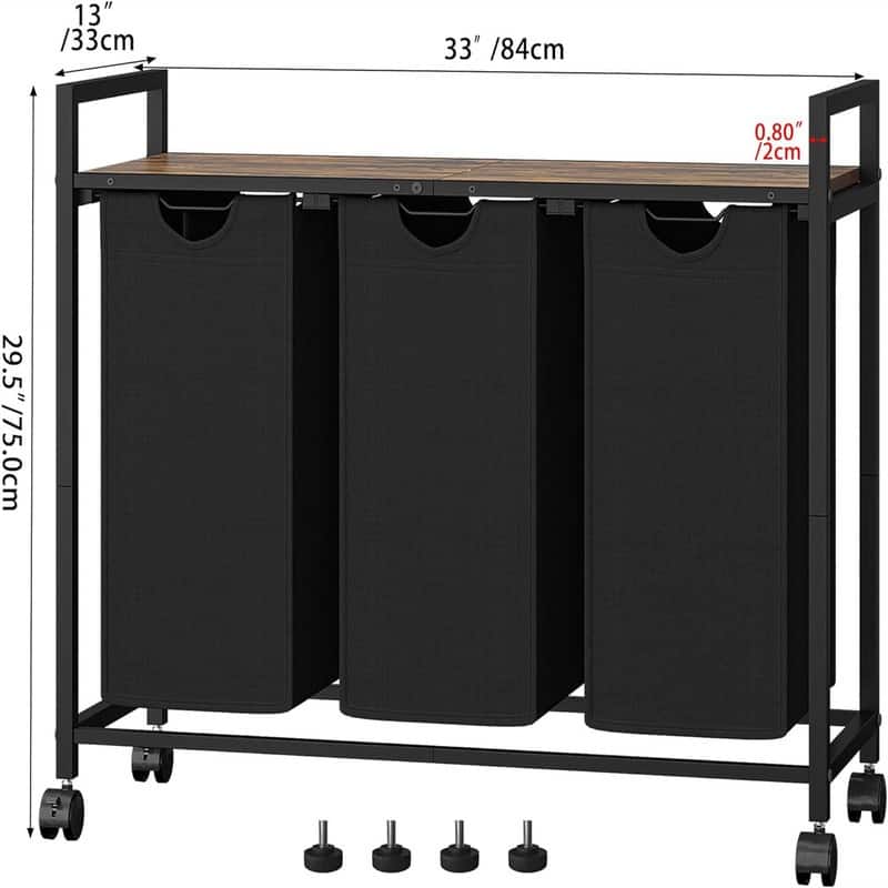 Laundry Sorter with 2 Pull-Out and Removable Bags - 33"L x 13"W x 29.5"H