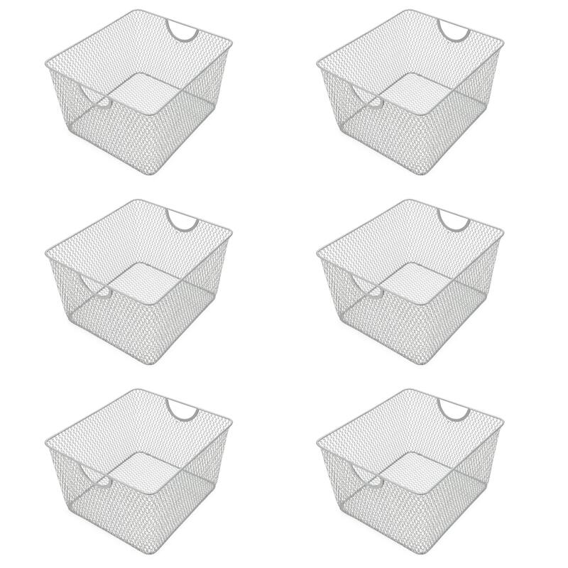 Ybm Home Wire Mesh Open Bin Shelf Storage Basket Kitchen Pantry Organizer Silver Upper: 10 in. L x 9 in. W x 6 in. H 6 Pack - Silver