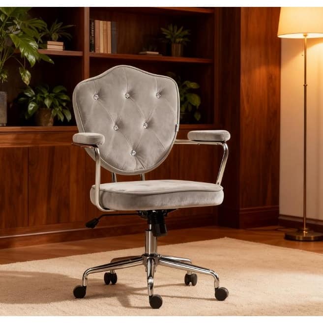 Tufted Office Chair with Swivel Wheels, Ergonomic Home Office Chair, Swivel Vanity Chair with Adjustable Height