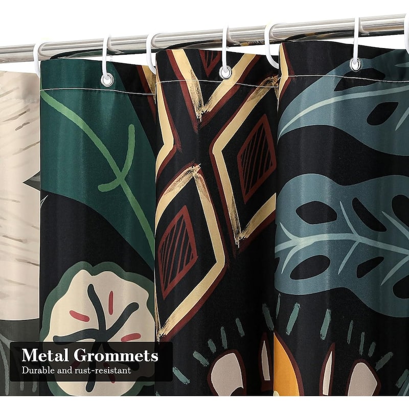 Boho Floral Shower Curtain, Tropical Leaves Fabric Cloth Shower