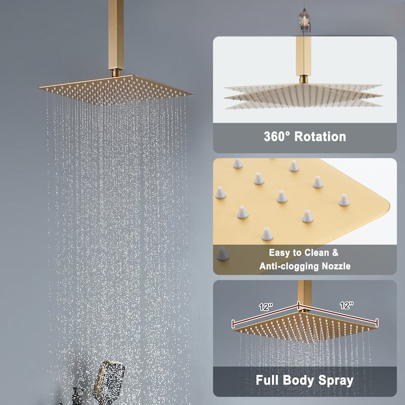Wall Mounted 12 Inch Thermostatic 3 Functions Luxury Shower System