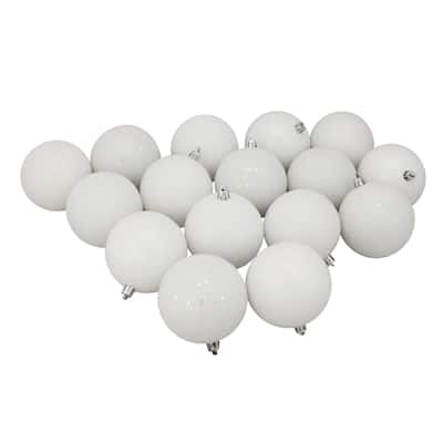 16ct Winter White Shatterproof 4-Finish Christmas Ball Ornaments 3"