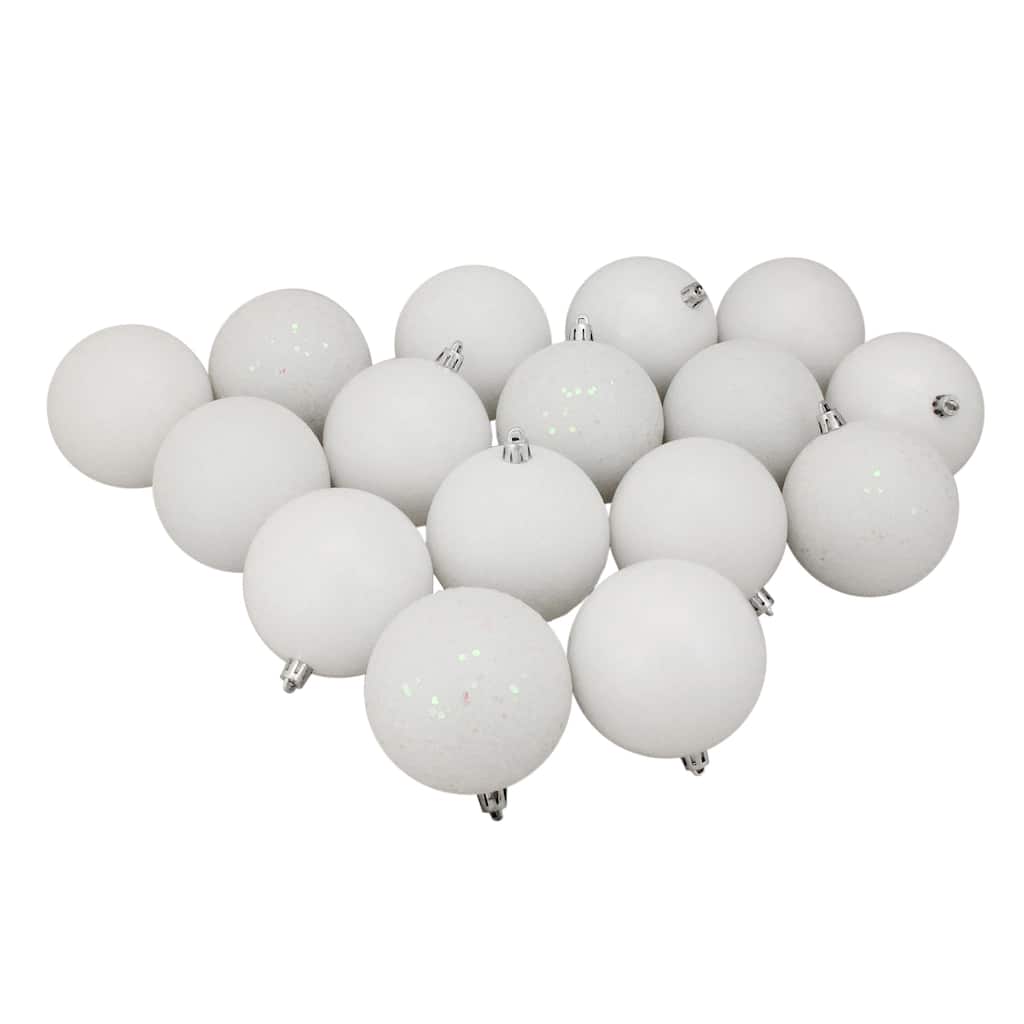 16ct Winter White Shatterproof 4-Finish Christmas Ball Ornaments 3"