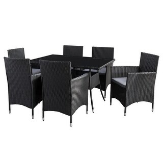 CorLiving Parksville Rectangle Patio Dining Set - Black Finish/Ash Grey Cushions 7pc