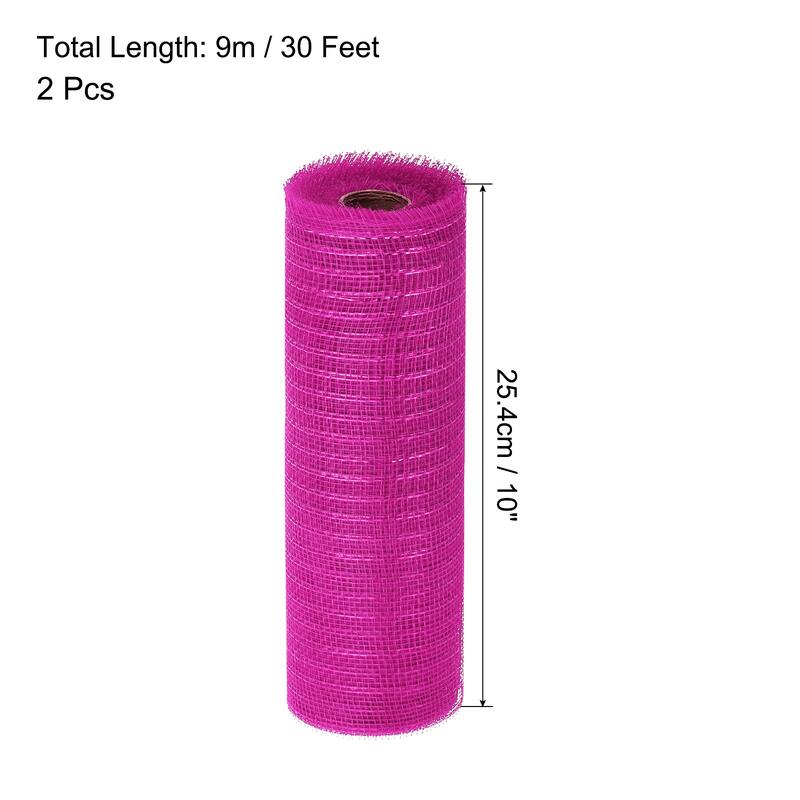 2 Pcs 10" x 30Feet PP Decorative Mesh Ribbon, Burgundy with Foil - Rose Red/Red