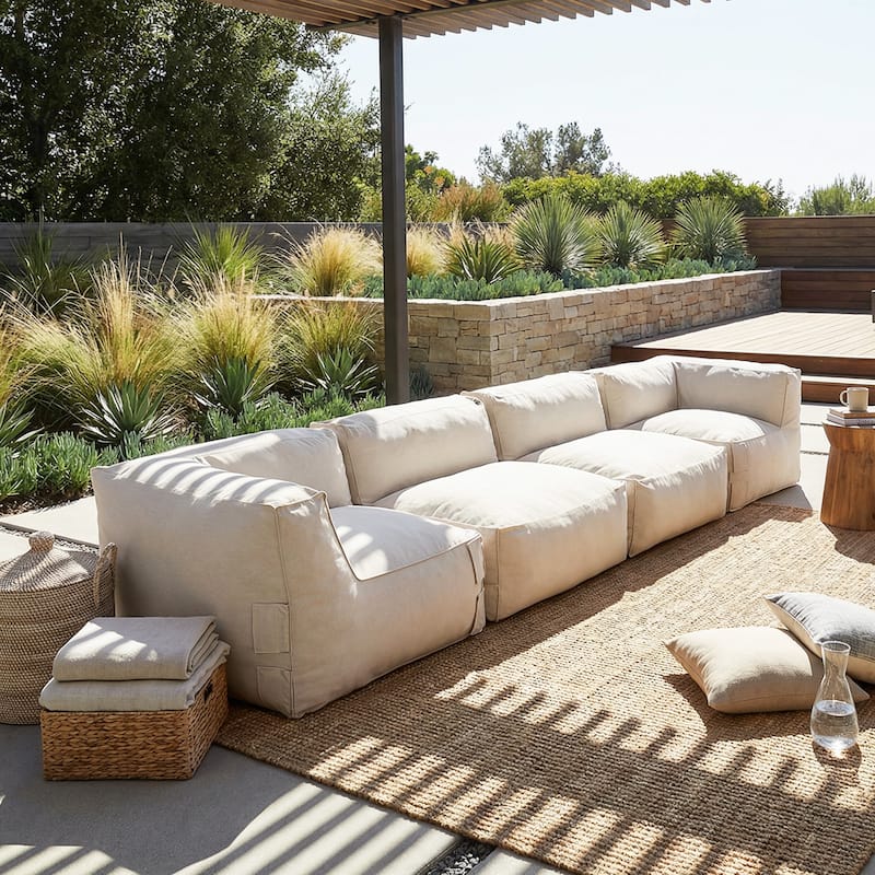 Christopher Knight Home - Nerissa Modular Outdoor/Indoor Bean Bag Sectional Sofa Set with Shredded Foam Filled