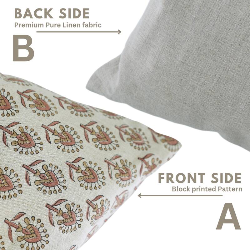 Fabdivine Cushioncase Floral Block Print Accent Pillow Cover for Sofa, Chair, Bed 20x20 Inch Square Fall Décor, Gurukul