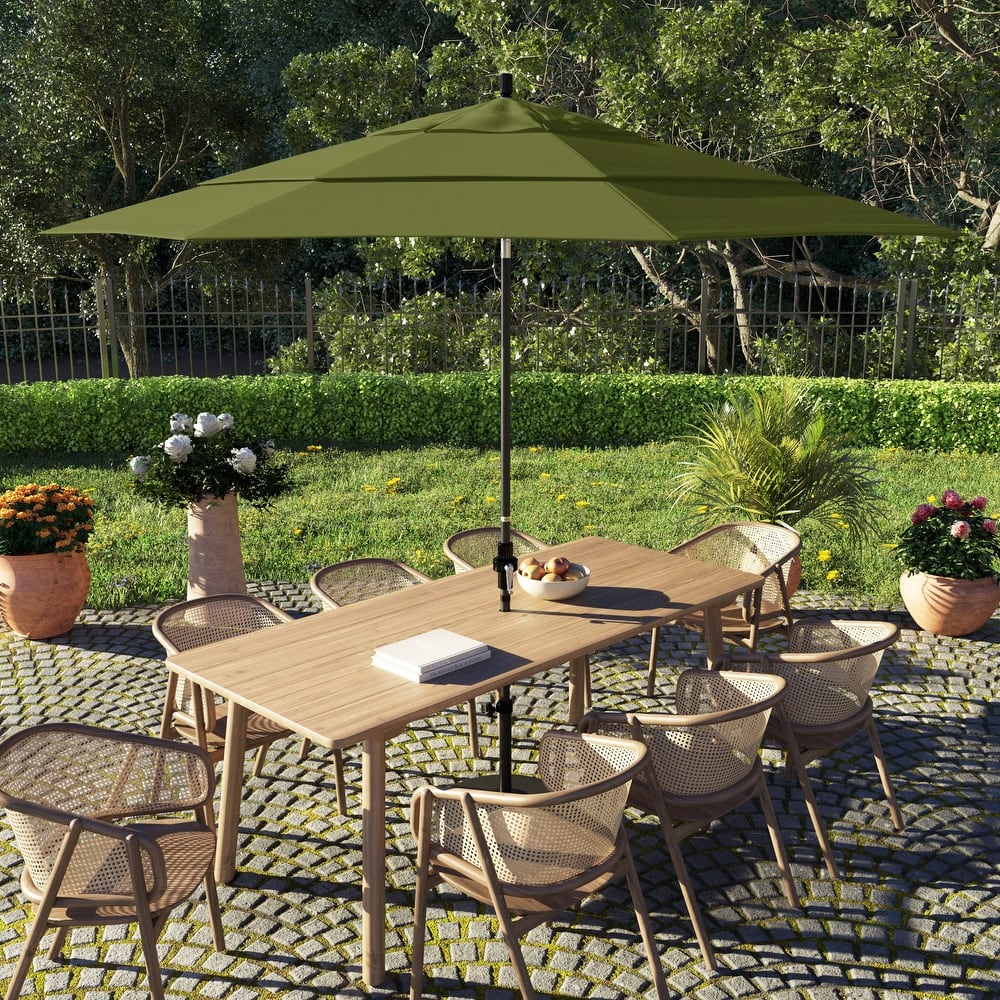 California Umbrella 11' Sun Master Patio Umbrella Black Aluminum Pole Fiberglass Ribs Crank Lift Tilt Pacifica Pacific Blue