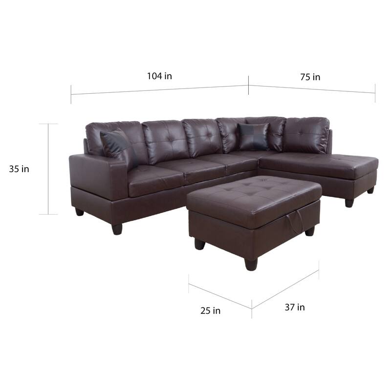 3-Pieces Sectional Sofa Set,Right Facing Brown(093B)