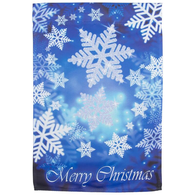 Merry Christmas and Snowflakes Blue and White House Flag 28" x 40" - 28" x 40"