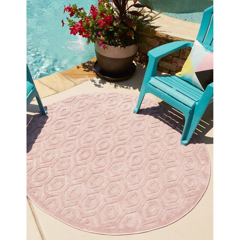Outdoor Haversham Collection Area Rug - Pink - 7' Round
