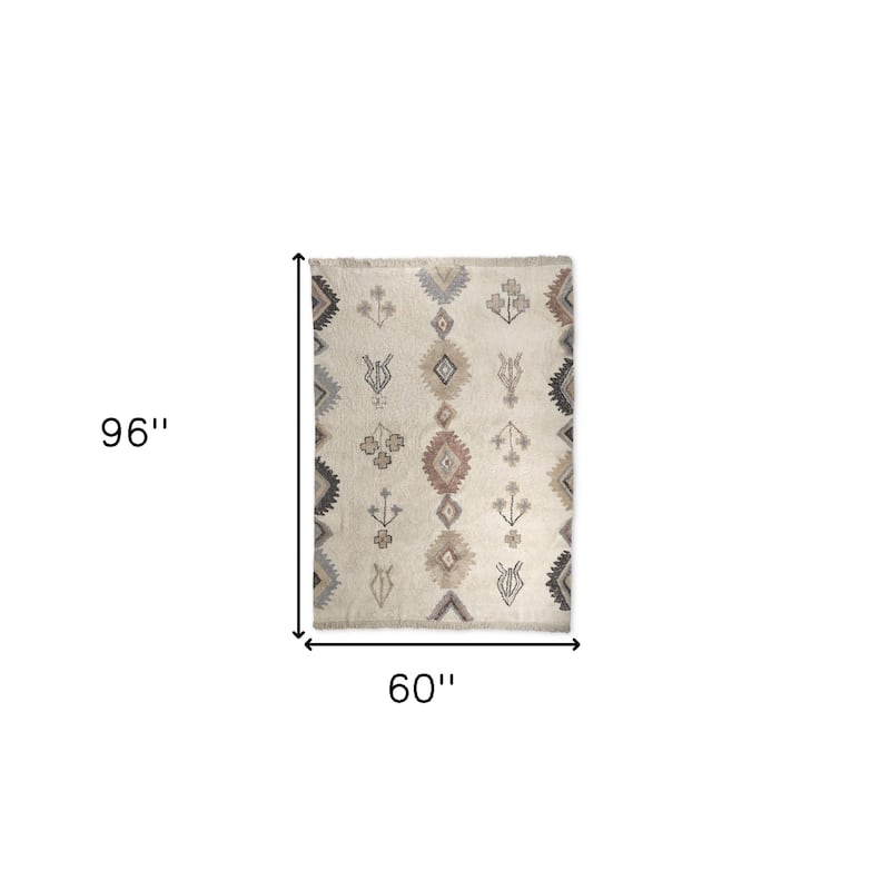 HomeRoots Tribal Bohemian Rectangle Area Rug - 96 in. x 60 in. x 0.98 in.