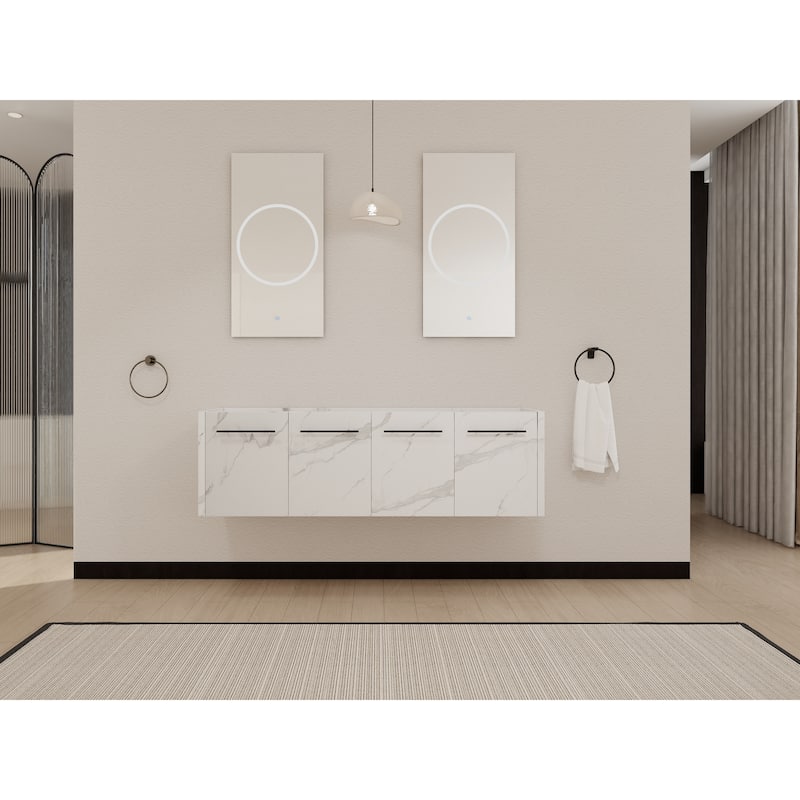 Modern 60 Inch Wall-Mounted Bathroom Vanity Base with Soft-Close Doors, No Sink Included
