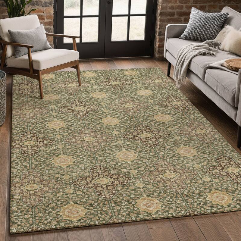 Machine Washable Indoor/ Outdoor Traditional Columbus Chantille Rug