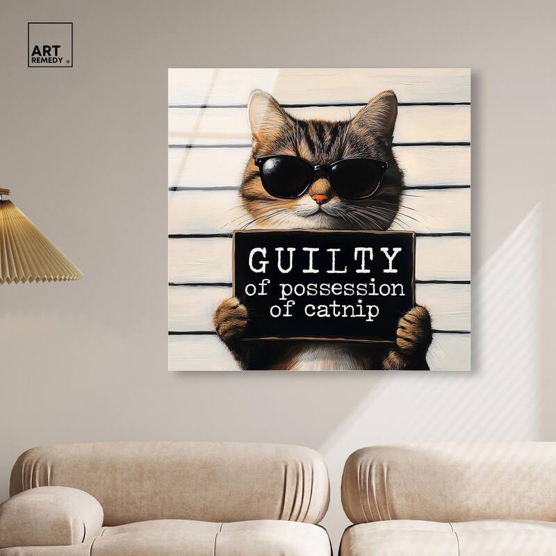 Guilty of Catnip Acrylic by Art Remedy, Ready to Hang