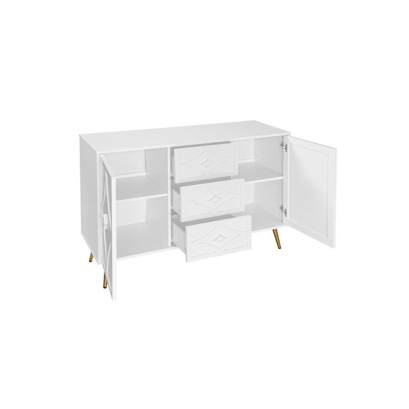 2-Door, 3-Drawer Buffet Cabinet - Adjustable Shelf for Living Room or Kitchen Use