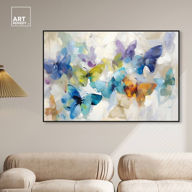 Art Remedy Fluttering Butterflies Framed Butterfly 1 Piece Canvas Wall Art