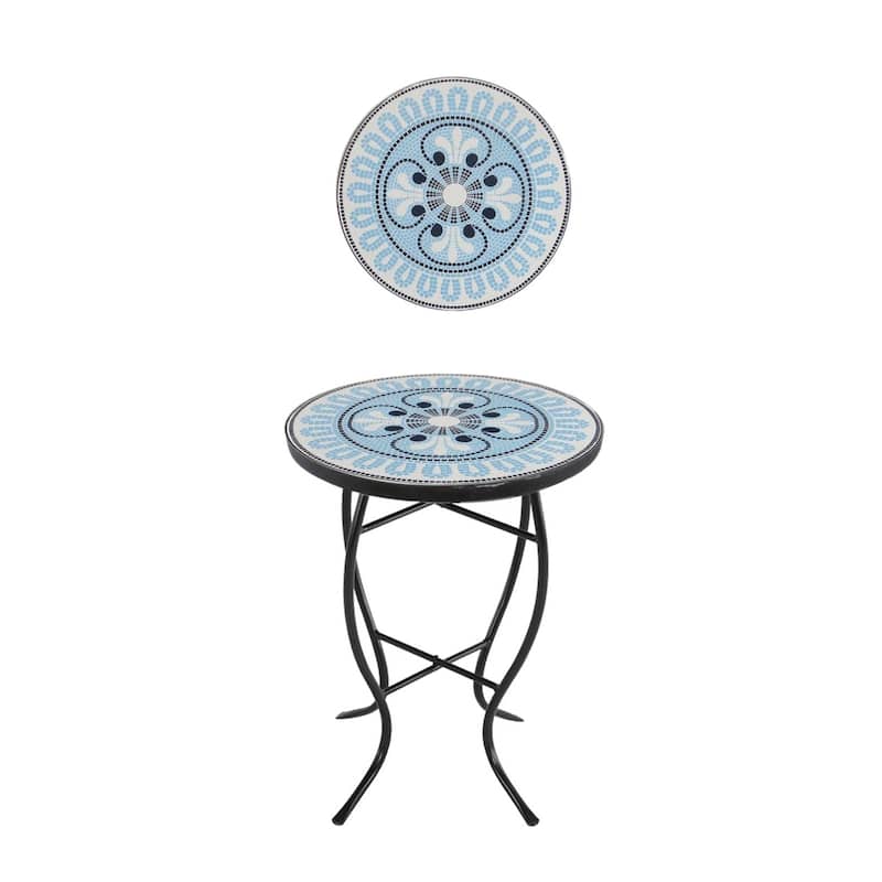 Mosaic Art Collection Accent Table - Pansies Blue