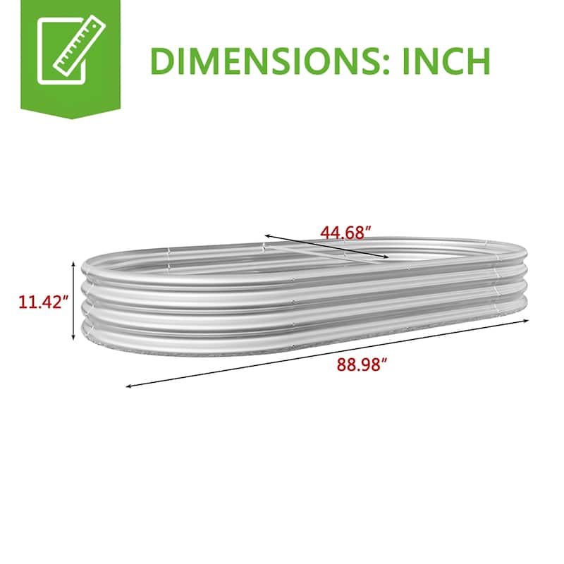 Outdoor Oval Galvanized Metal Raised Garden Bed Kit - 7.4 x 3.7 x 1 ft