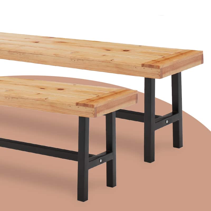AVAWING 2 Pieces Outdoor Wooden Picnic Dining Coffee Bench