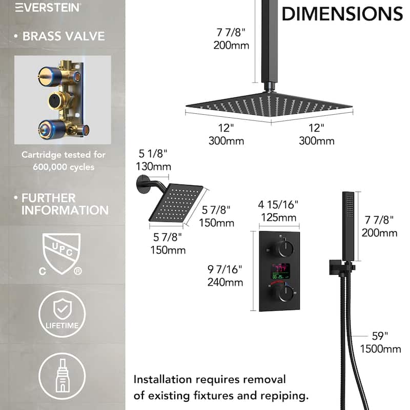 LCD Temperature Display Shower System, Dual Shower Heads Pressure Balance Shower Faucet Set