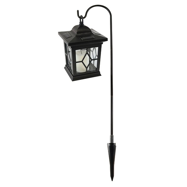 30.25" Black Solar Lantern with Shepherds Hook Stand Lantern - N/A