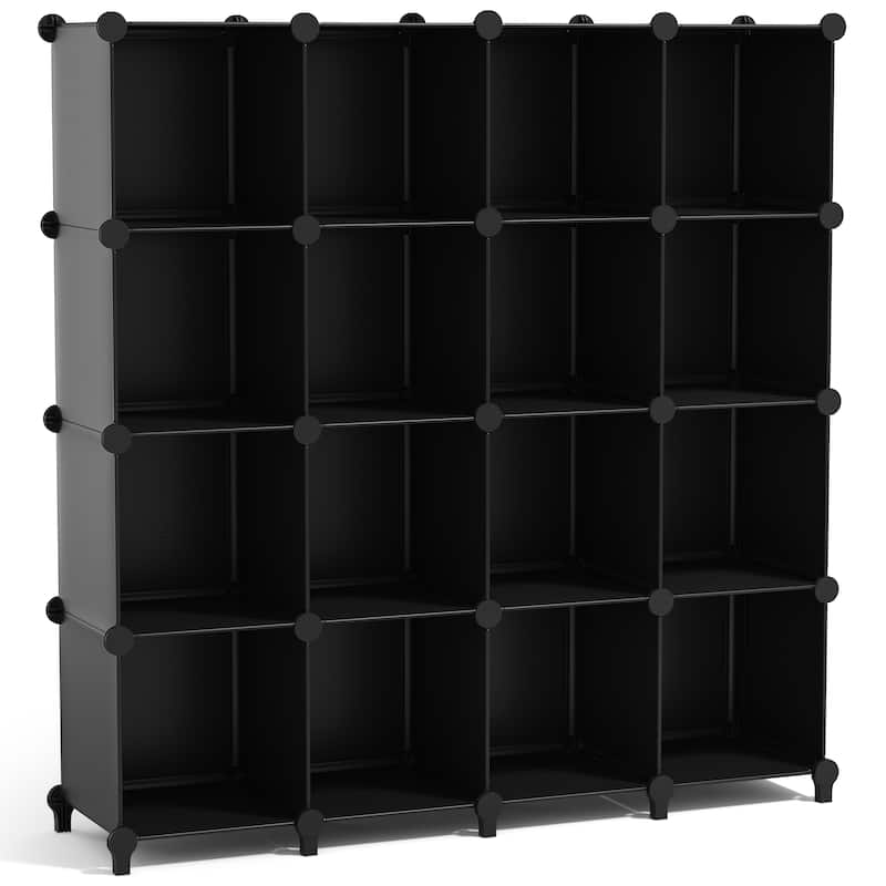 Sorbus Cube Storage Organizer – Waterproof Cubby Shelf for Closet, Toys, Books, Shoes, Décor – Space-Saving Bookshelf - 16 Pack - Black