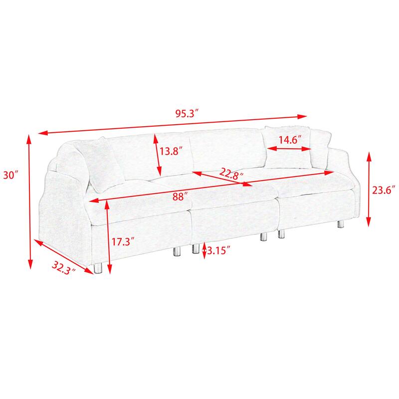 3-Seat Velvet Sofa with Teddy Fabric and Throw Pillows for Cozy Spaces