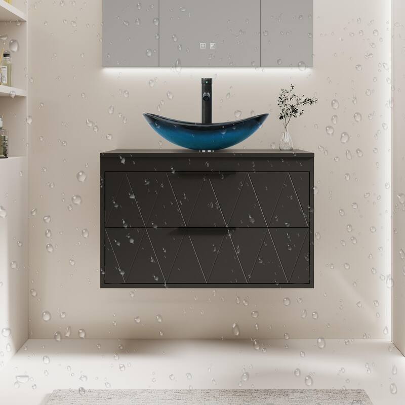 Modern Wall Mounted Bathroom Vanity Set with Vessel Sink & Faucet