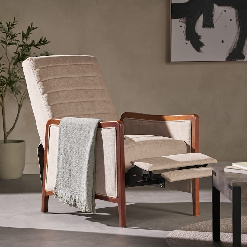 Mid‑Century Modern Push‑Back Recliner Chair with Channel Stitching - Sand