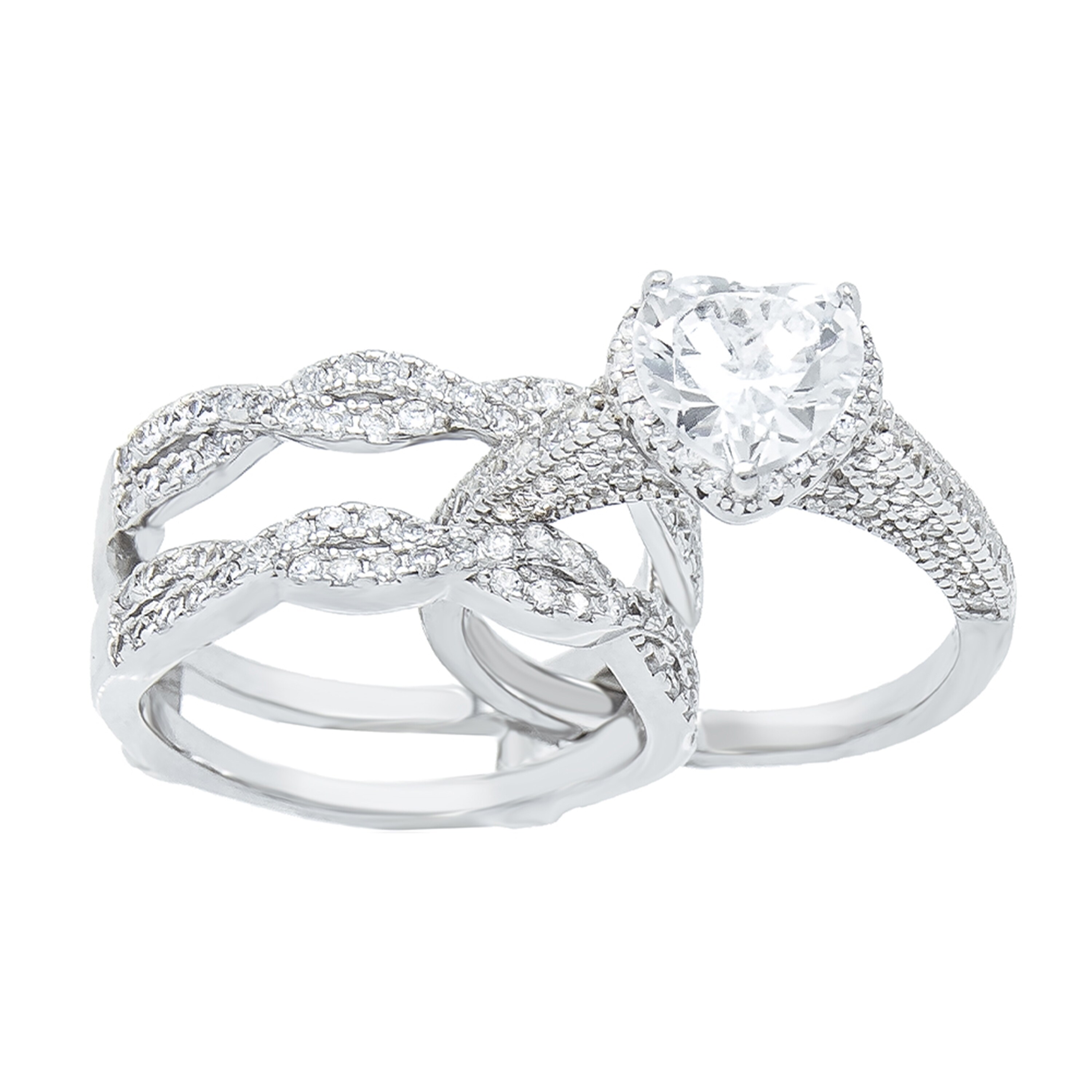 Shop 2 Piece Heart Cz With Insert Bridal Set Sterling Silver Overstock 32038810
