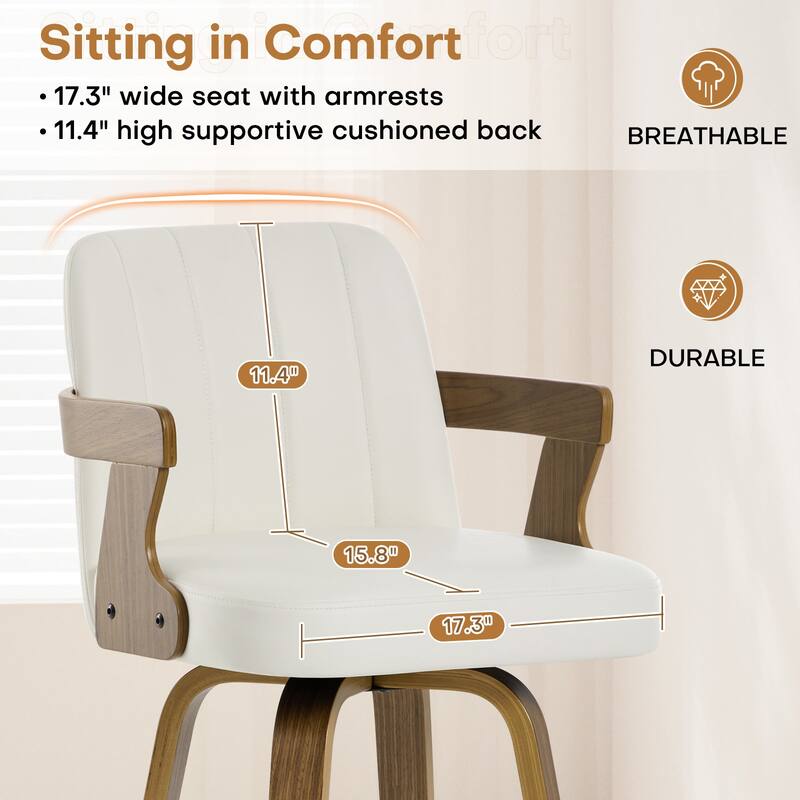Upholstered Wood Swivel Counter Height Barstool with Arms