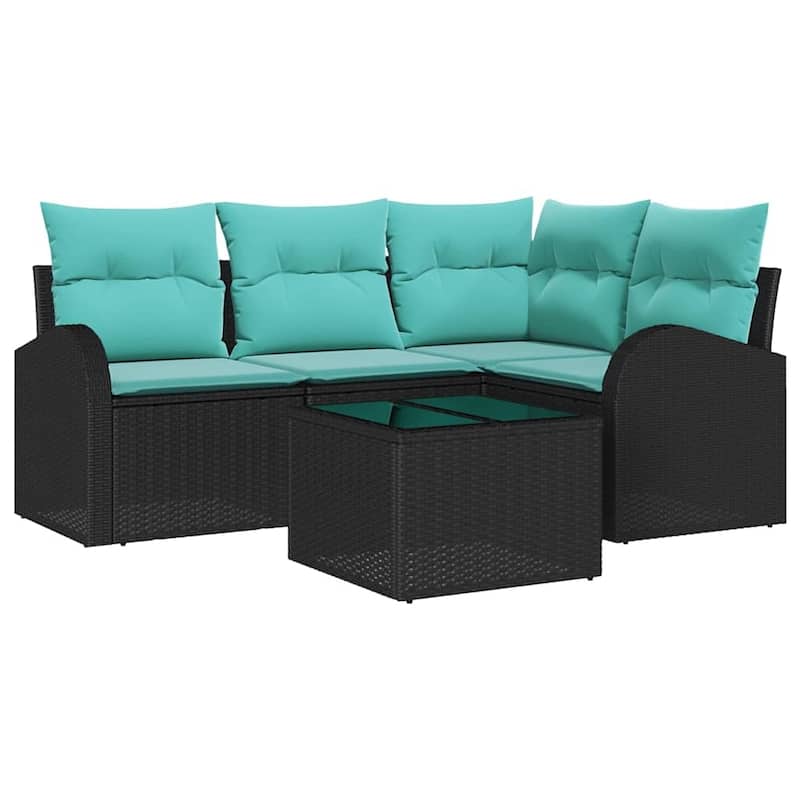 vidaXL 5 Garden Sofa Set with Cushions Black Poly Rattan - 70.5 x 48.8 x 27.2