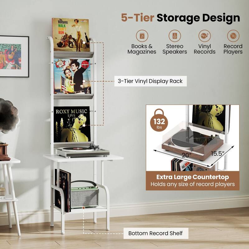 Gymax 5-Tier Record Player Stand w/ Vinyl Display Shelf Record Player