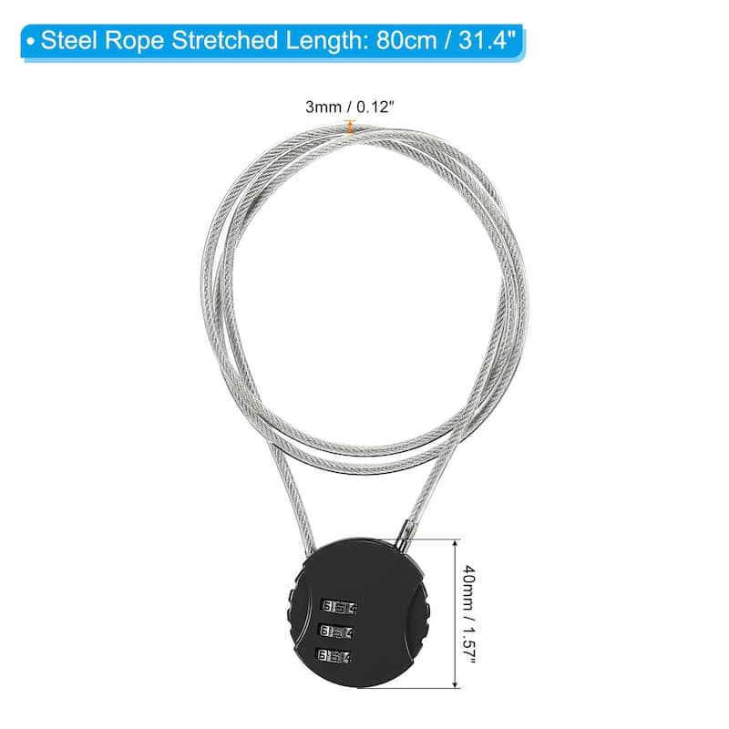 Small Combination Lock 31.4 Inch, 1 Pcs 3 Digit Padlock for Gym Locker - Black