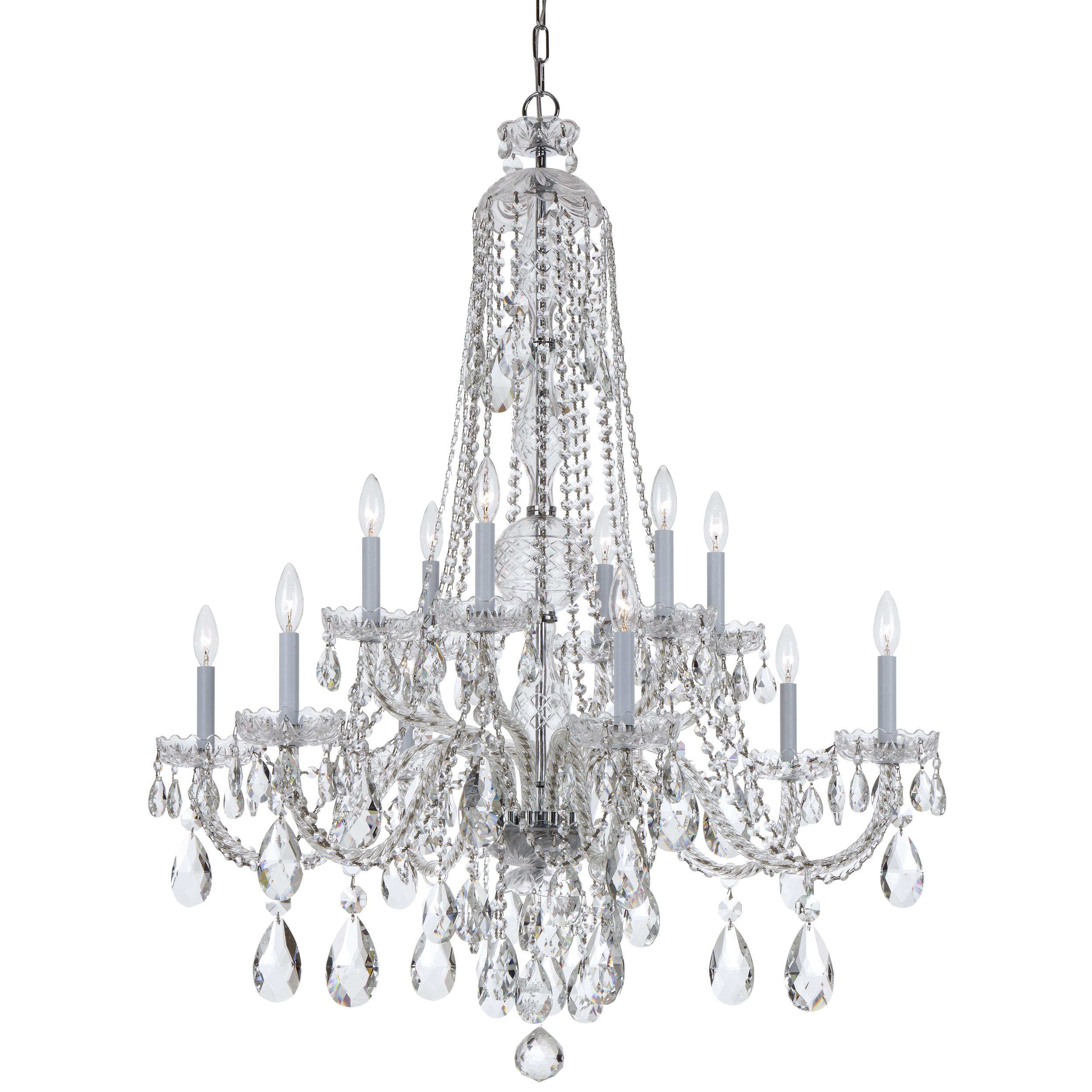 Traditional Crystal 12 Light Clear Crystal Chrome Chandelier - 37.5'' W x 48'' H
