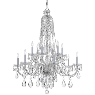 Traditional Crystal 12 Light Clear Swarovski Strass Crystal Chrome Chandelier - 37.5'' W x 48'' H