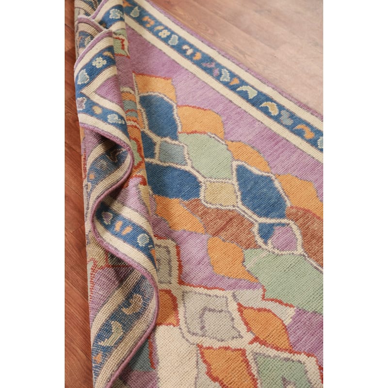 Hand Knotted Oriental 100% Wool Carpet Transitional All-Over Purples Oushak Runner Rug - 7' 10'' X 3' 0''