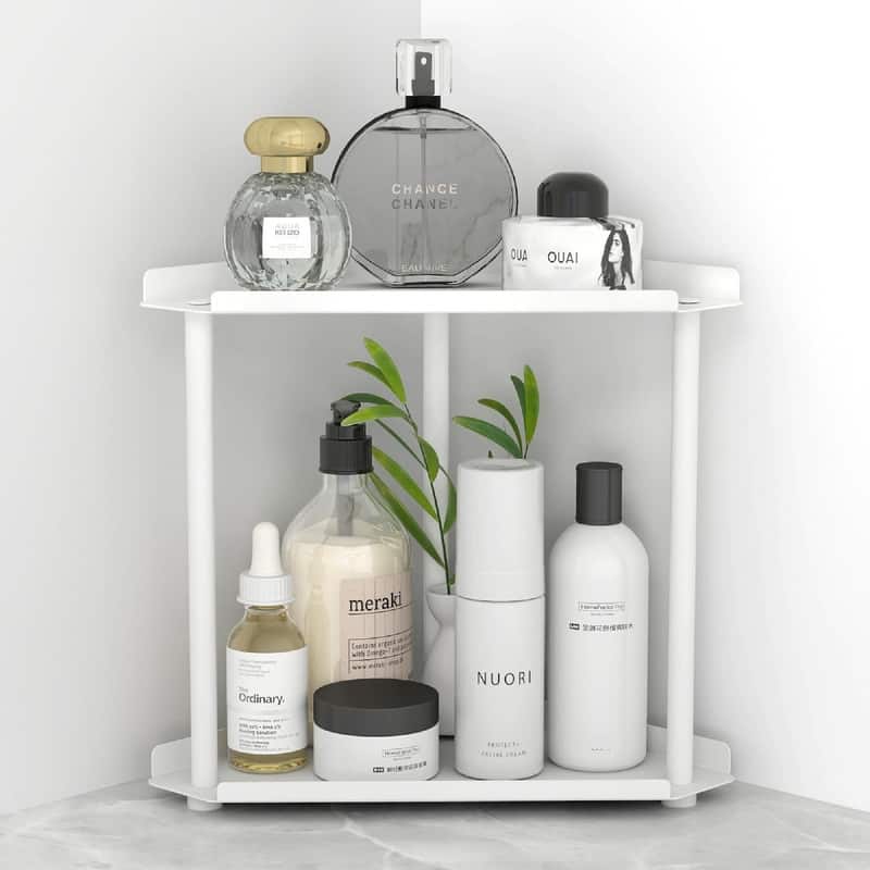Corner Bathroom Counter Organizer - 10.6"D x 5.9"W x 10.6"H - White
