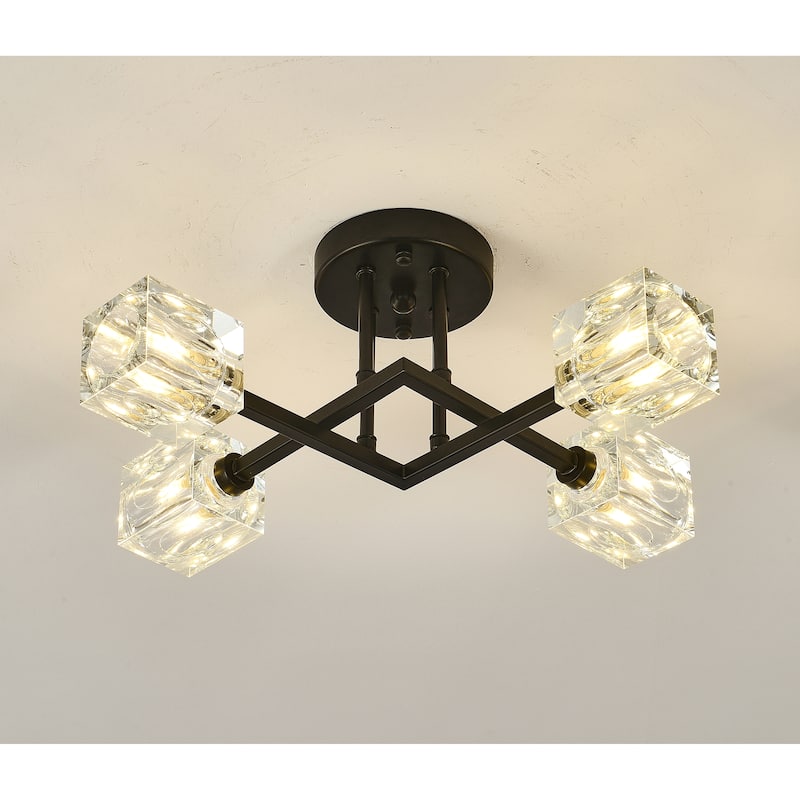 Modern Luxurious Crystal Ceiling Light, 4 Lights Modern Crystal Ceiling Light, Pendant Lamp Ceiling LightingMatte Black