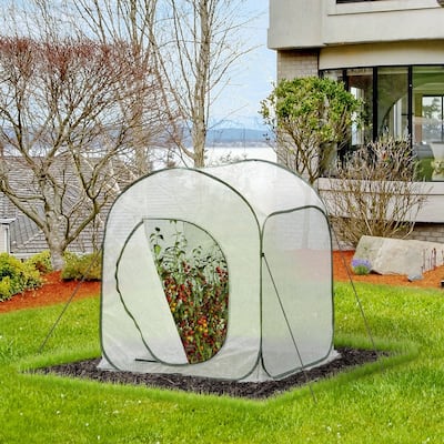 Outsunny 36" x 36" x 43" Garden Portable Greenhouse for Outdoors with Side Door & Portable Zipper Bag, Pop Up Greenhouse Tent